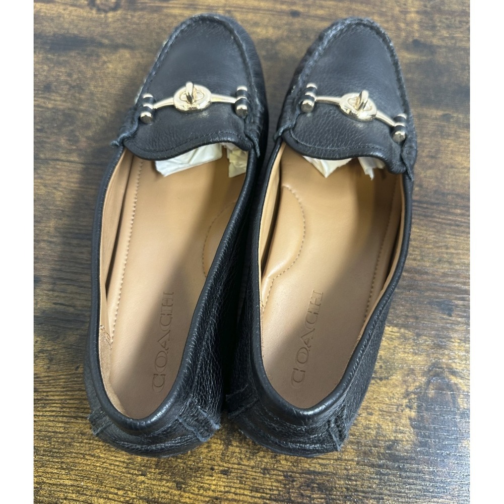 Coach Arlene Black Leather Driving Loafers 8B Turnlock Gold Quiet Luxury Flats - Picture 9 of 14